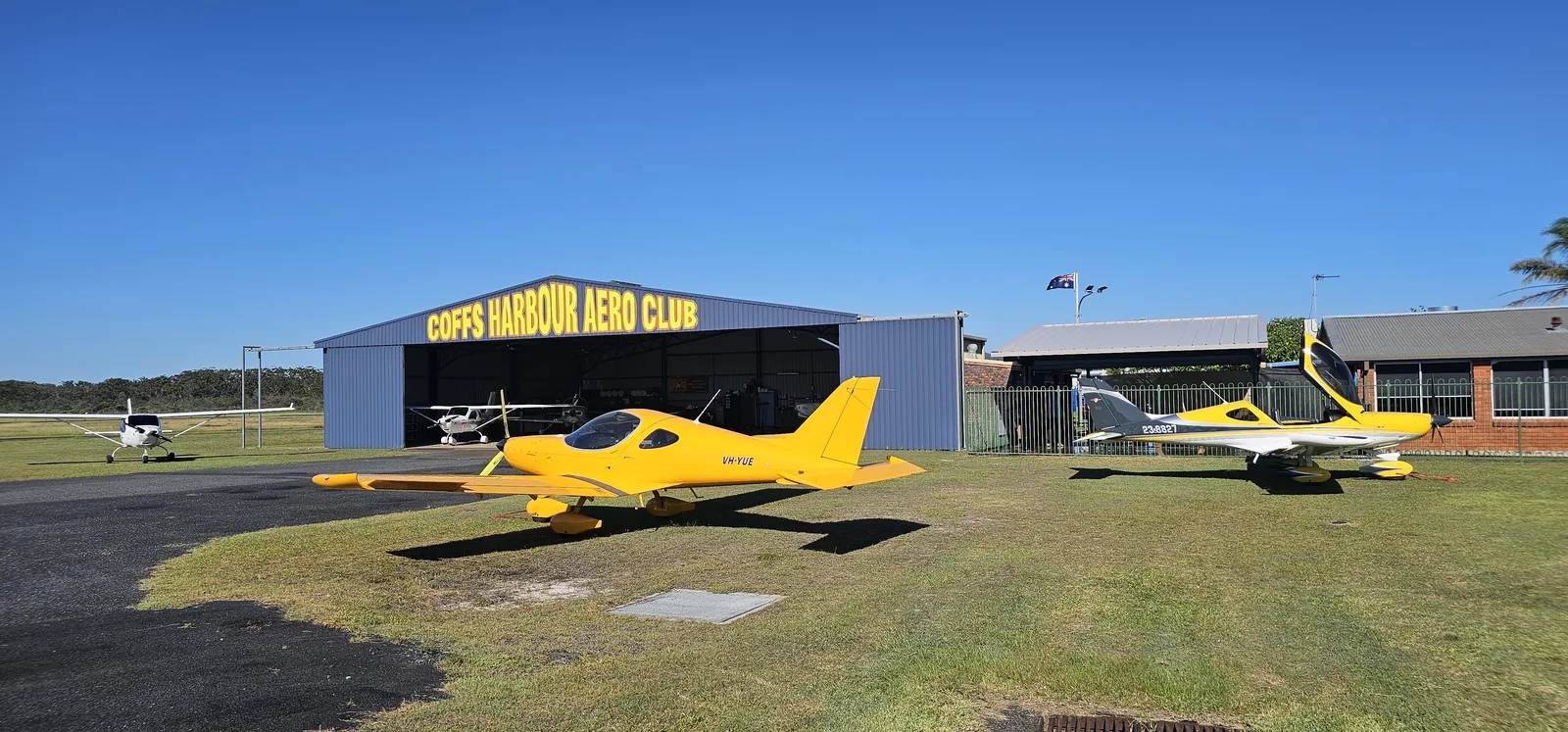 Club aircraft outside the Coffs Harbour Aero Club hangar